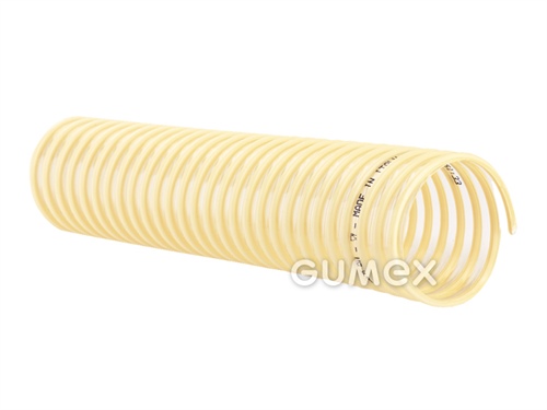 Vzduchotechnická hadica pre ľahšie abrazíva EOLO PU, 20mm, -0,25bar, PU (éterová báza), žltá PVC špirála, -40°C/+80°C, transparentná
